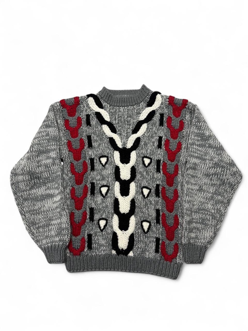 Vintage 80s Le Tigre chunky cable knit abstract sweater grey acrylic L mens